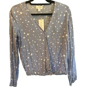 Vixbe Womens Blue Polka Dot Blouse Small
